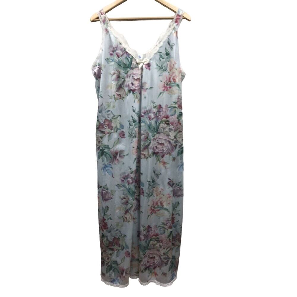 Vintage Chiha Night Gown Womens Large Lingerie Floral Blue Pink Red Green Beige